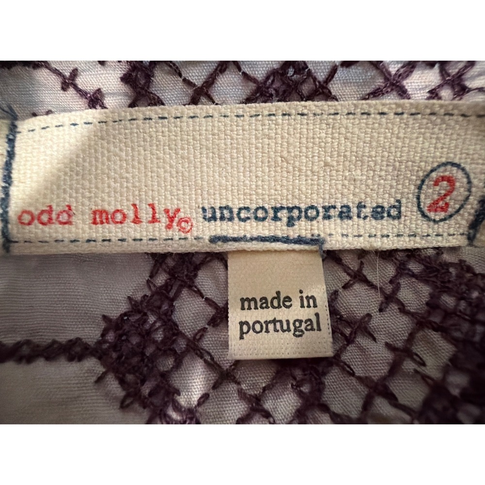Odd Molly Anthropologie Purple Embroidered Cotton Tunic Dress Boho Women Size 2 - Picture 5 of 6